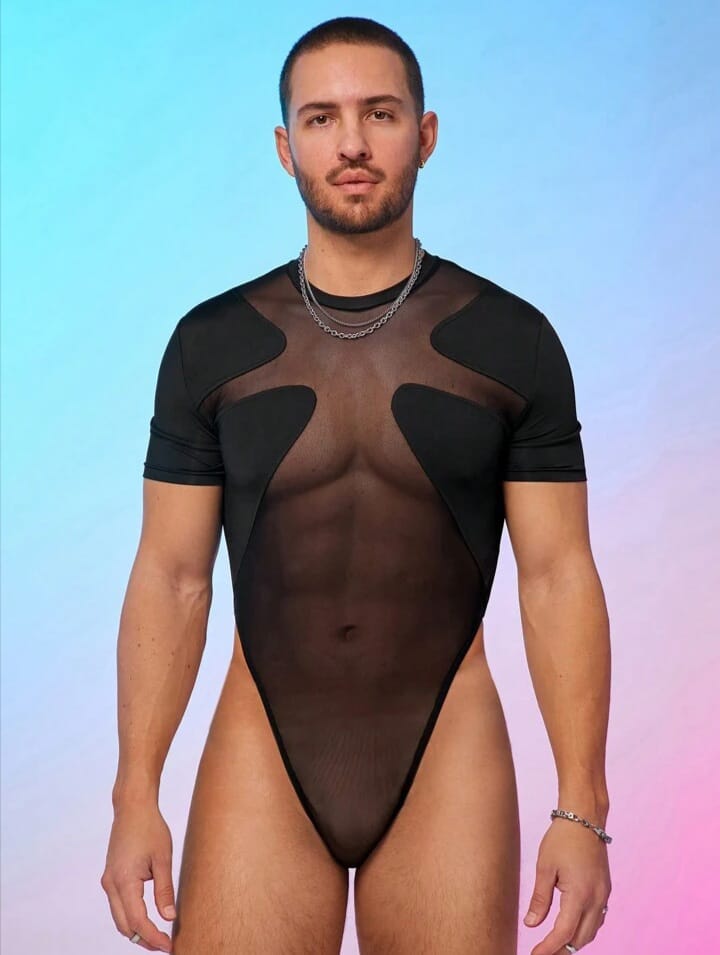 Bonga Boys Men's Mesh Patchwork Short Sleeve Bodysuit